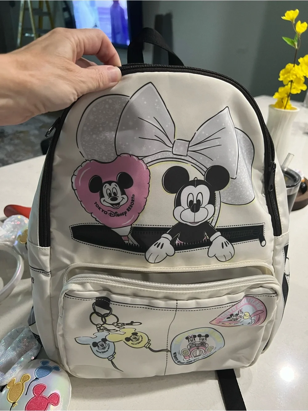 Disney White, Pink and Yellow Mickey Backpack with Charm Graphics